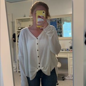 Oversized thermal white button down top